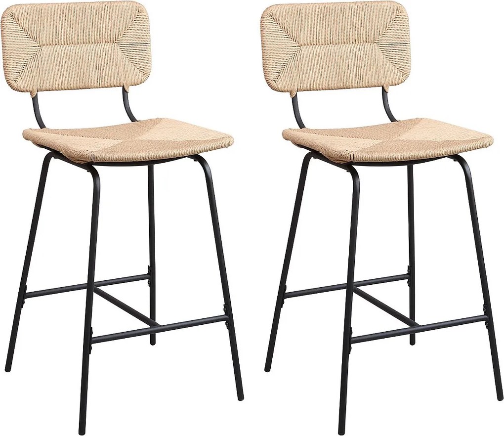 Zestaw metalowych krzeseł barowych i wyspowych z siedziskiem rattanowym 65 cm TIDRA