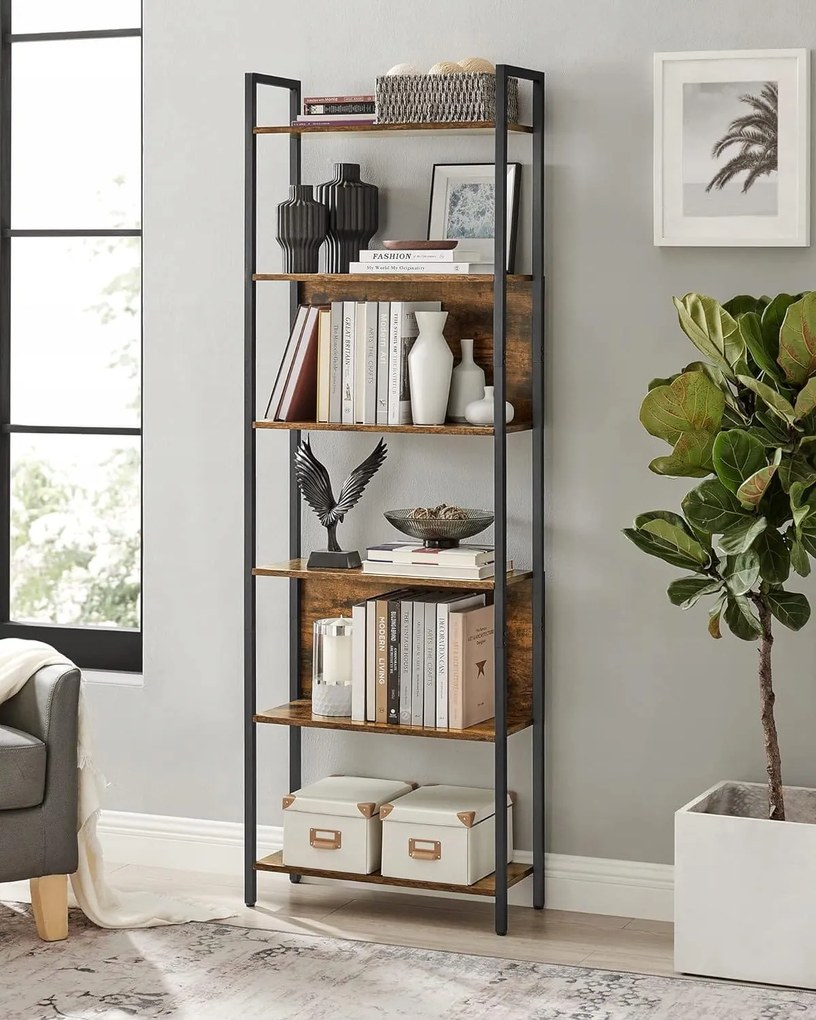 Regał na książki TAYLOR 6 półek 186x60cm, rustykalny brąz