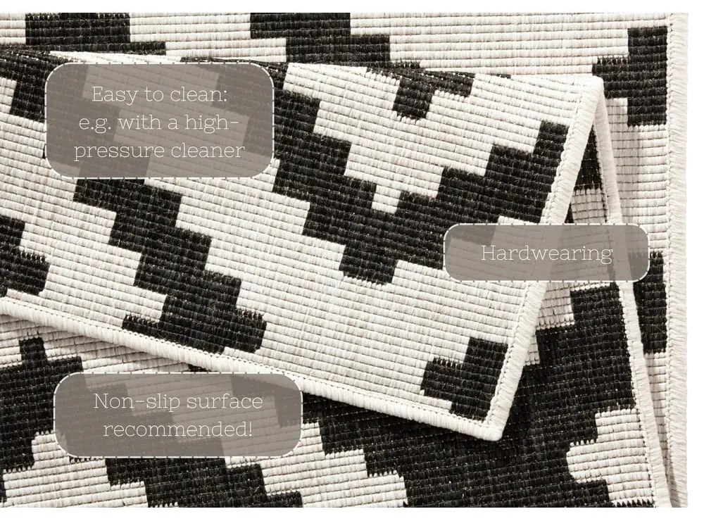 Czarno-kremowy chodnik dwustronny odpowiedni na zewnątrz NORTHRUGS Malta, 80x345 cm