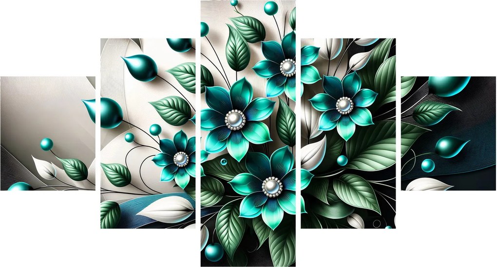 Obraz - 3D turkusowe kwiaty (125x70 cm)