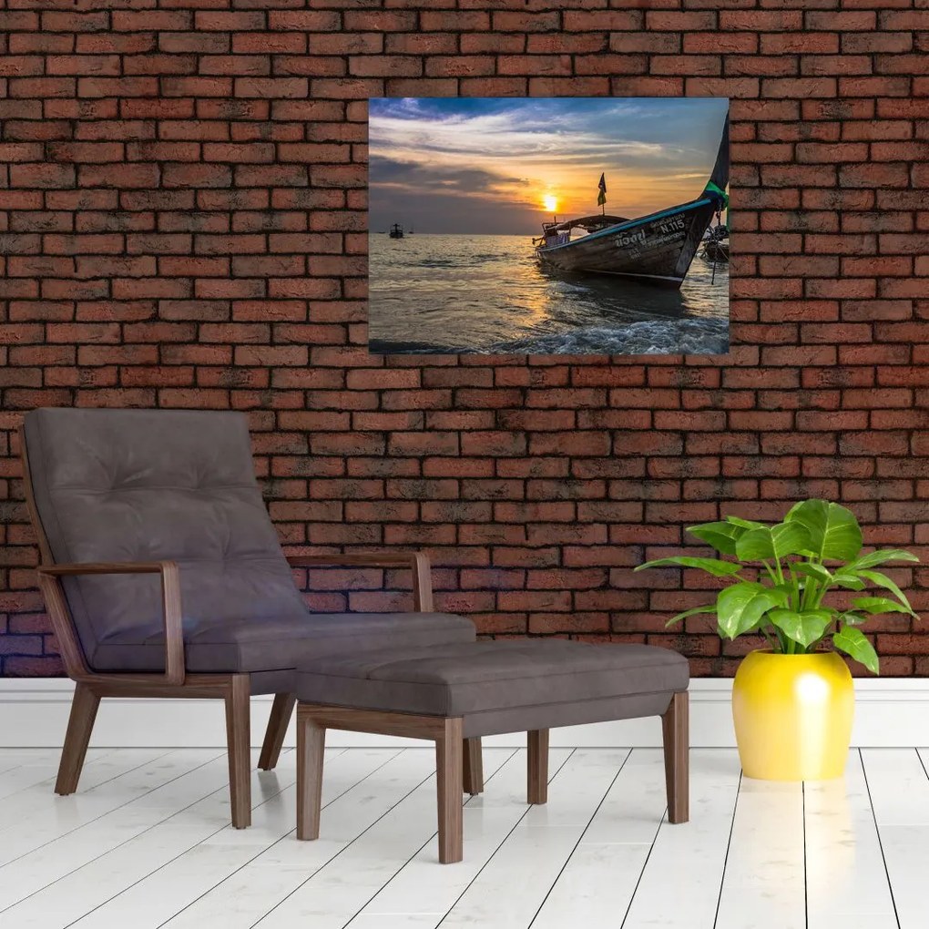 Obraz statku na brzegu (70x50 cm)