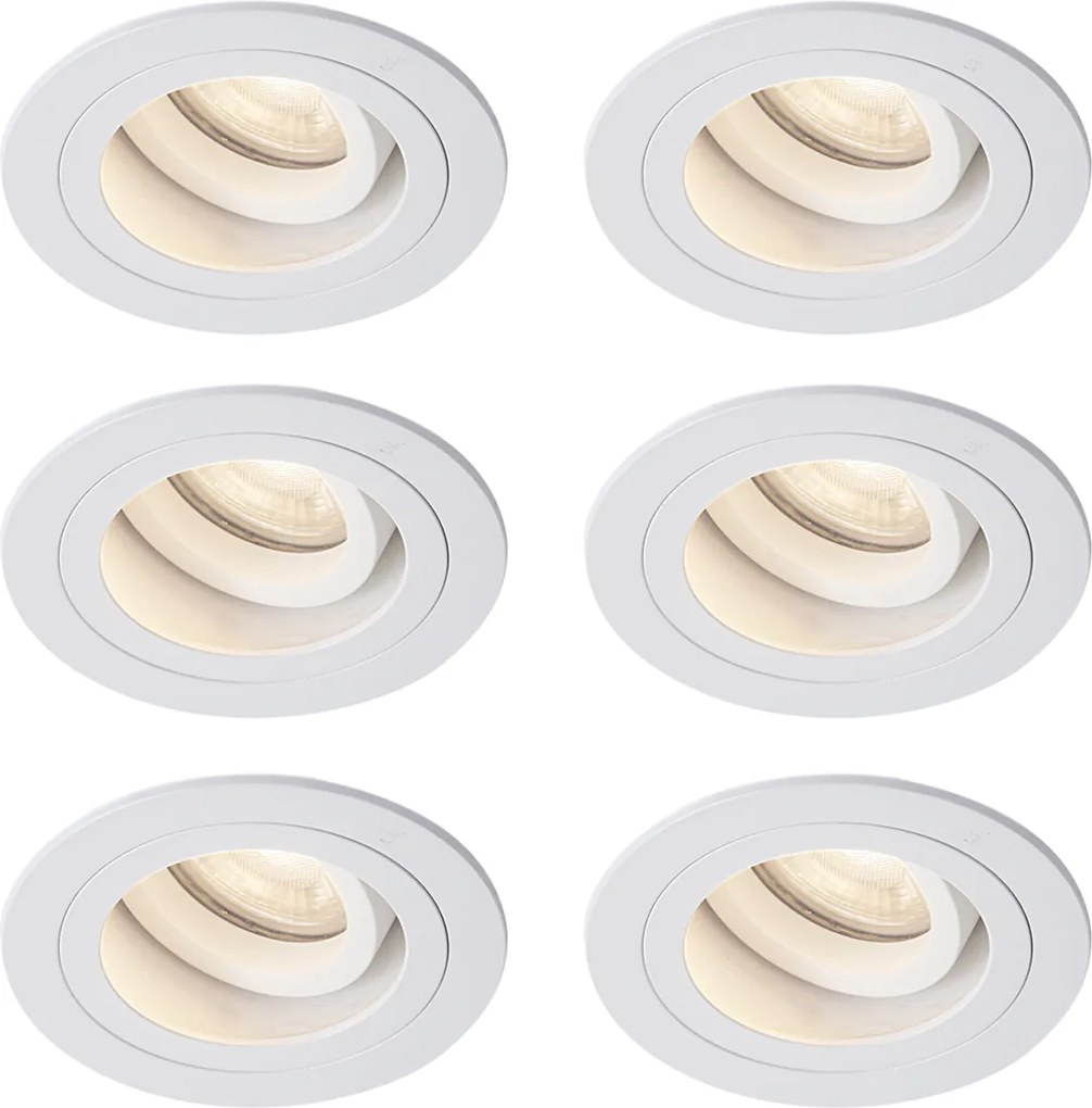 Zestaw 6 nowoczesnych reflektorów wpuszczanych, białych, obrotowych i uchylnych IP44 - Chuck