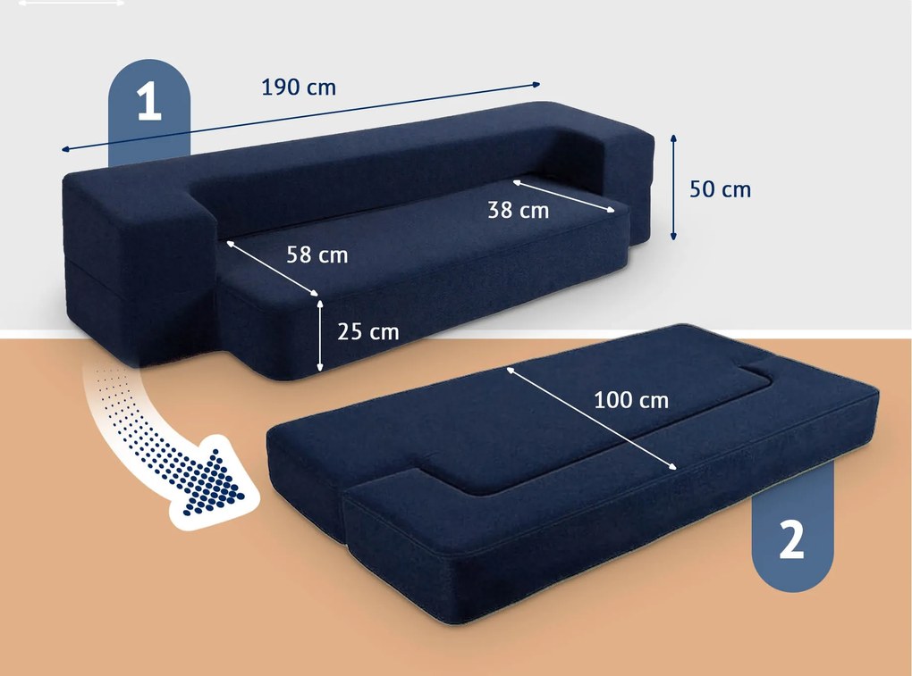 Sofa-materac 2w1 niebieska granat