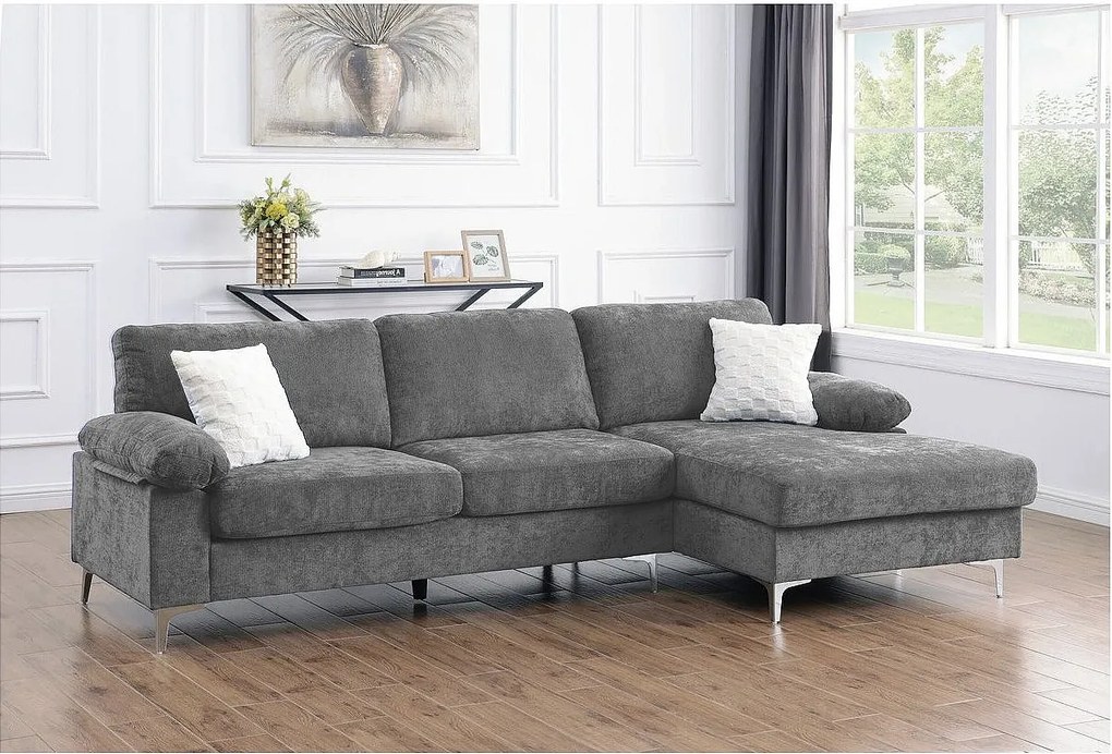 Sofa narożna "Jade" z tkaniny szenilowej - 3-osobowa - Jasnoszary
