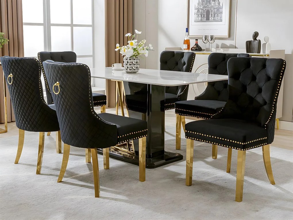 Zestaw 6 krzeseł welurowych z metalowymi nogami - Czarny