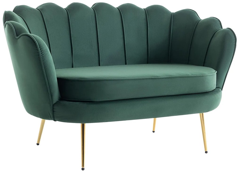 Kanapa 2 osobowa i fotel muszla z weluru w butelkowej zieleni - DANDELION