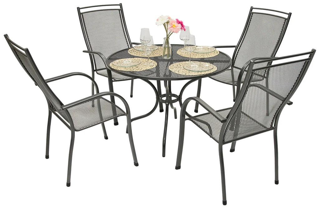 Metalowy zestaw ogrodowy PALMA III. 1 + 4 Stół ⌀ 90 cm (CT0313)