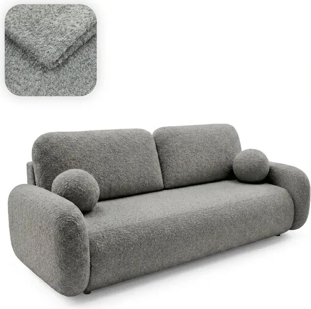 Sofa VIDI Rozkładana Dwuosobowa Ciemnoszara Boucle Japandi