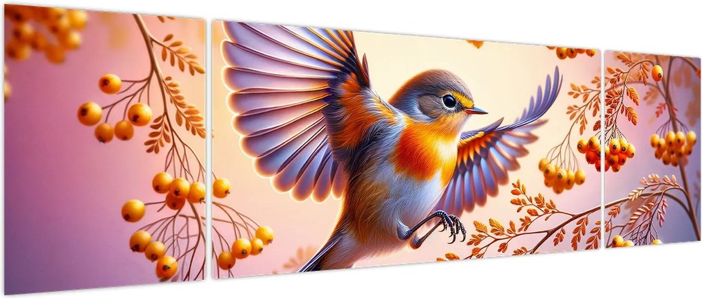 Obraz - Ptak z jarzębiną (170x50 cm)