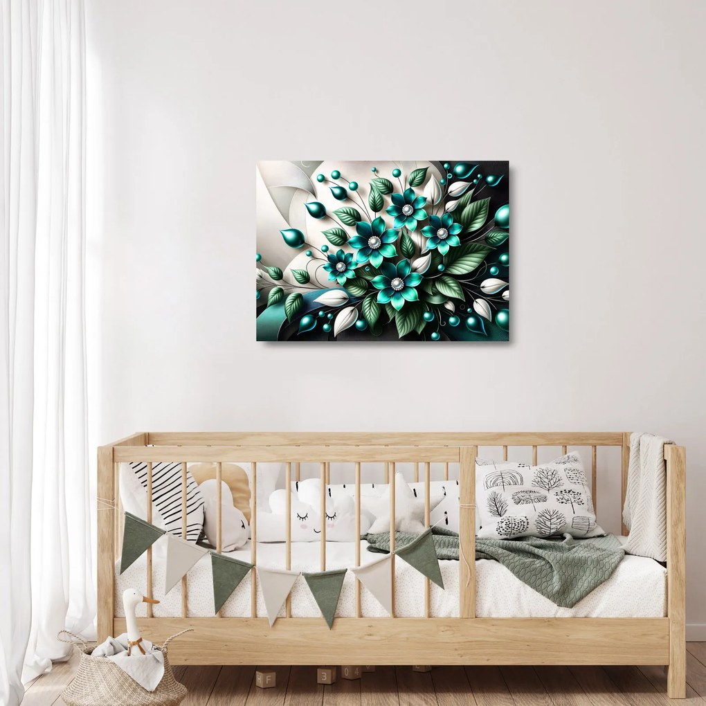 Obraz na szkle - 3D turkusowe kwiaty (70x50 cm)