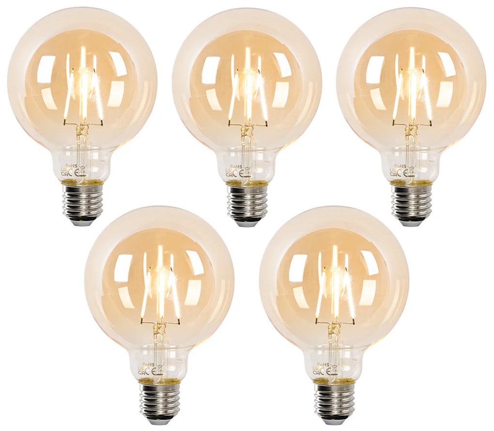 Zestaw 5 inteligentnych żarówek LED E27 G95 Gold 4,9W 470lm 1800-4000K