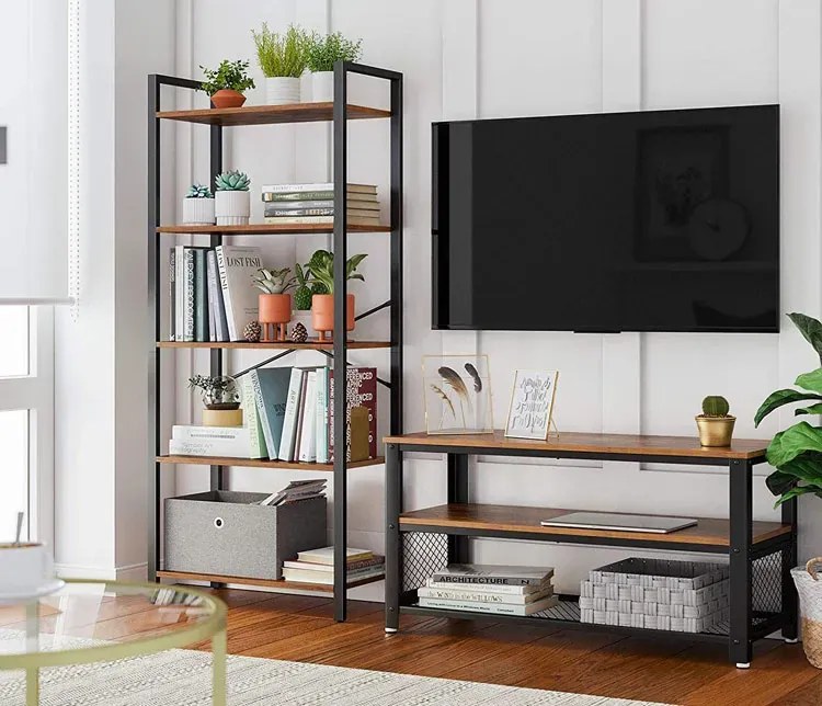 Loftowy regał do salonu z 5 półkami E8-P36