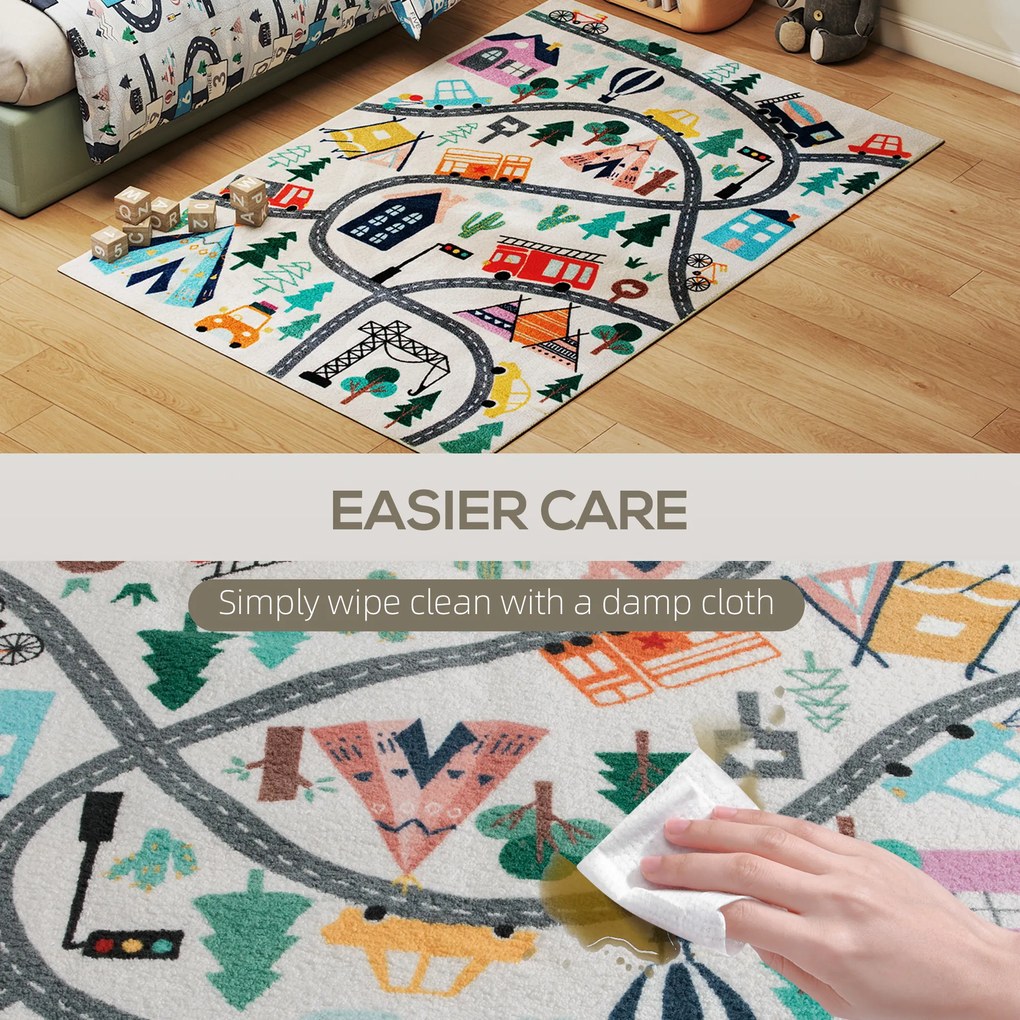 HOMCOM Dywan w Wzór Autostrady, Białe Tło, Miękkie Fleece, Łatwy w Pielęgnacji, Kolorowy