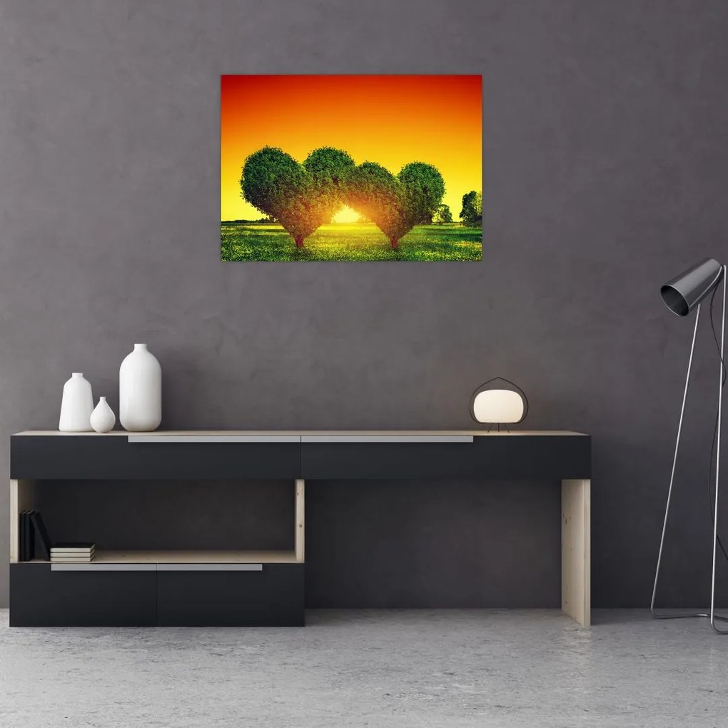 Obraz na szkle - Serce w koronach drzew (70x50 cm)
