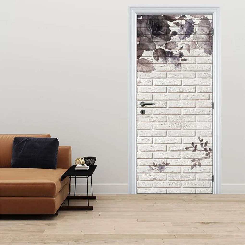 Fototapeta na drzwi - Ściana z bukietem kwiatów (95x205cm)