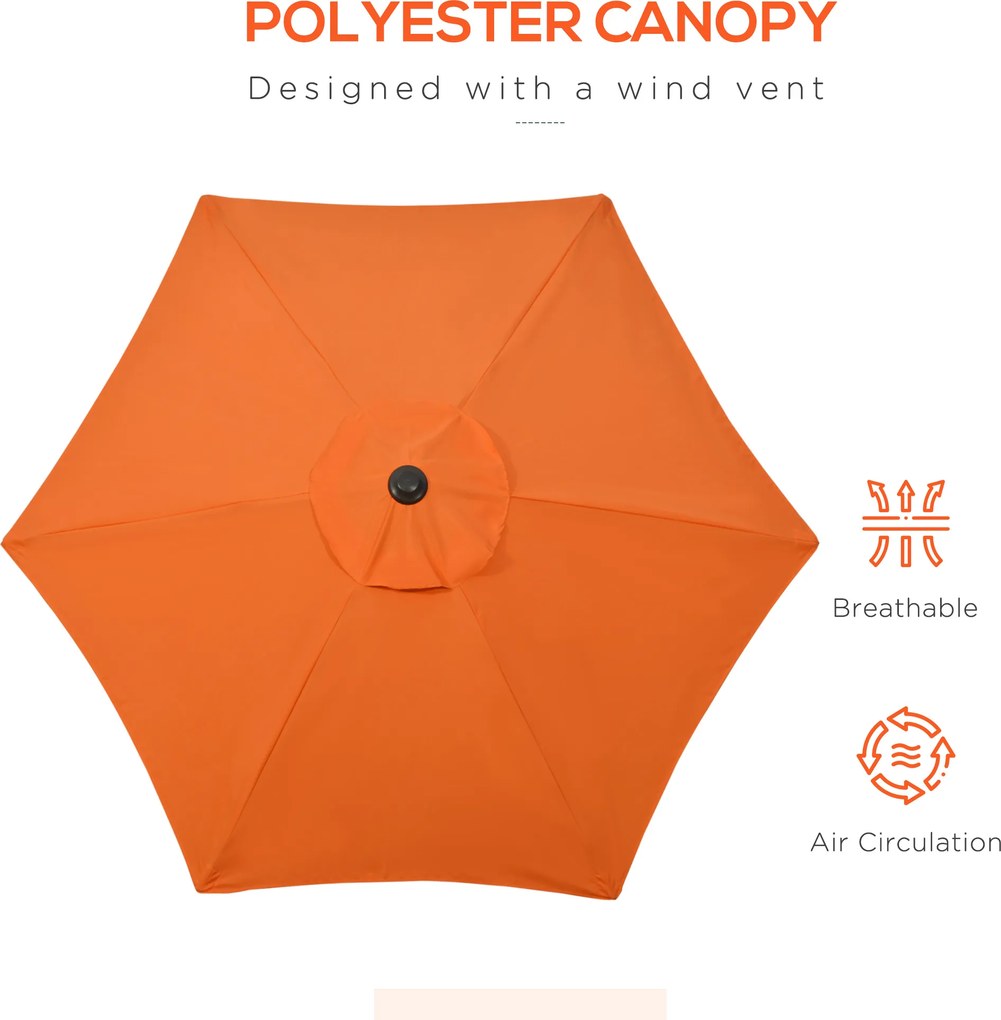 Outsunny Parasol Ø196 cm, parasol z funkcją kątowania, sześciokątny parasol balkonowy dla plaży i ogrodu, Pomarańczowy