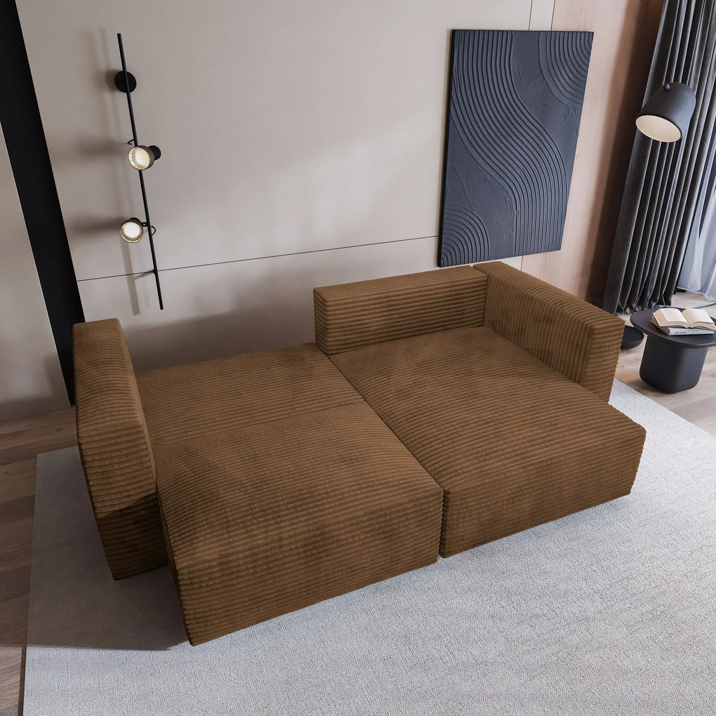 Masseno Narożnik NERIO z funkcją spania i pojemnikiem na pościel Narozniki L, Rozkładana sofa - Miedziany, TILIA 56