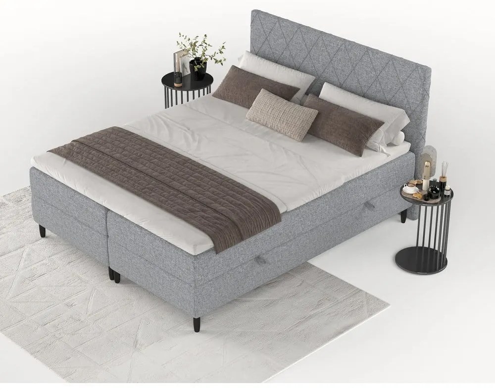 Szare łóżko boxspring ze schowkiem 180x200 cm Gwen – Maison de Rêve