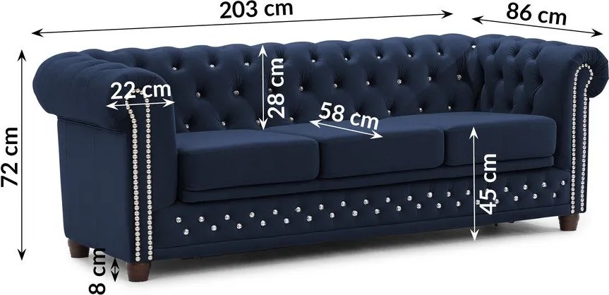 Niebieska aksamitna rozkładana sofa 203 cm York Blik – Ropez