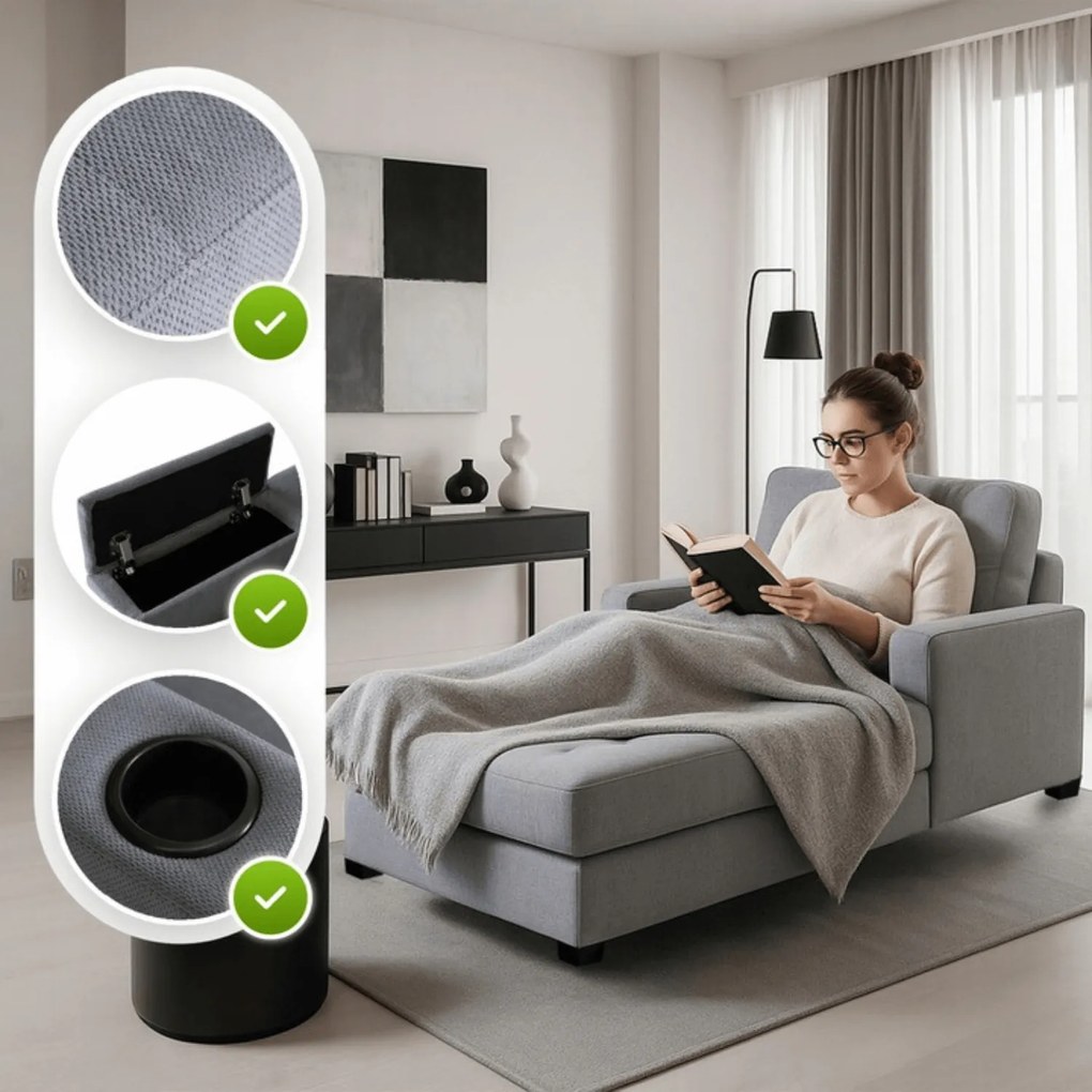 Fotel Wypoczynkowy Sofa NEO Szary Tapicerowany Nowoczesny