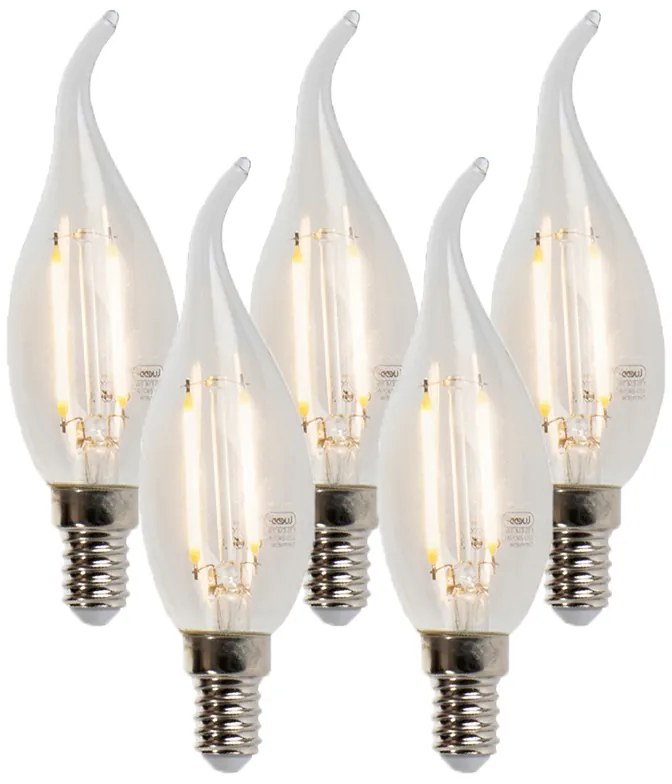 Zestaw 5 żarówek LED z żarnikiem w kształcie świecy E14, przyciemniane, 250lm, 2700K