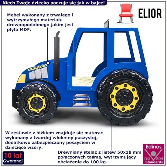 Niebieskie łóżko dla chłopca ciągnik zetor - Vivus 90x180 cm