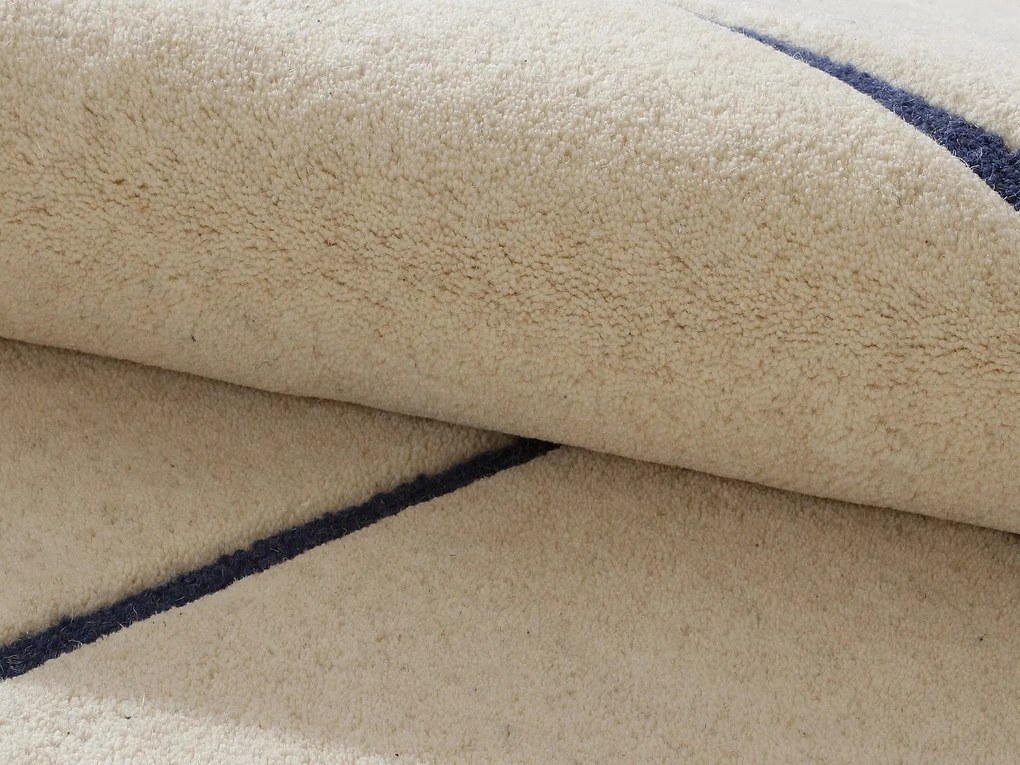 Dywan tuftowany asymetryczny 100% wełna - 200 x 290 cm - Beżowy i granatowy - 2200g/m² - ORANY