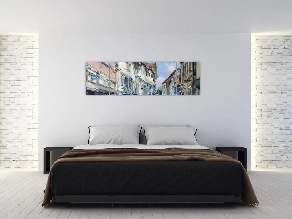Obraz - Aleja starego miasta, malarstwo akrylowe (170x50 cm)