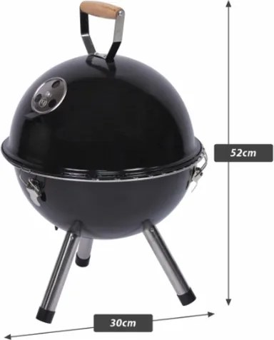 Czarny mini grill BBQ retro, przenośny, 30 cm, stalowy