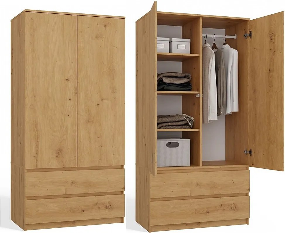 Szafa Malwa SS-90 | Dąb Artisan  | 90x50x180 cm | Nowoczesna Szafa Dwudrzwiowa