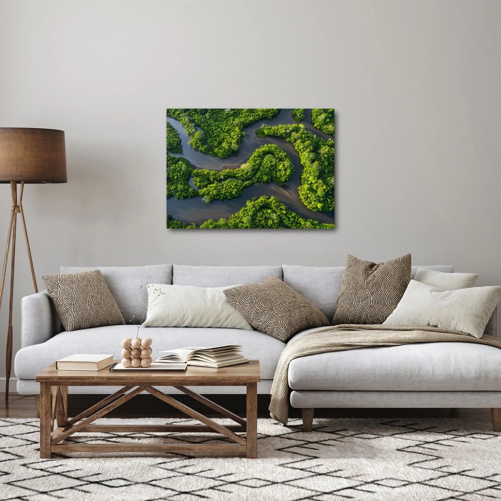 Obraz - Krajobraz leśny z rzeką (70x50 cm)