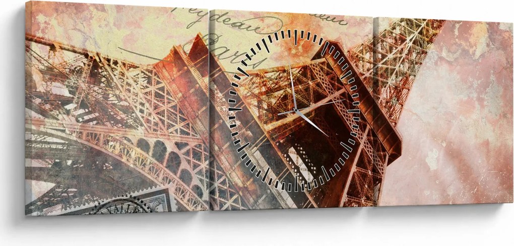 Obraz - Wieża Eiffla w stylu vintage (z zegarem) (90x30 cm)