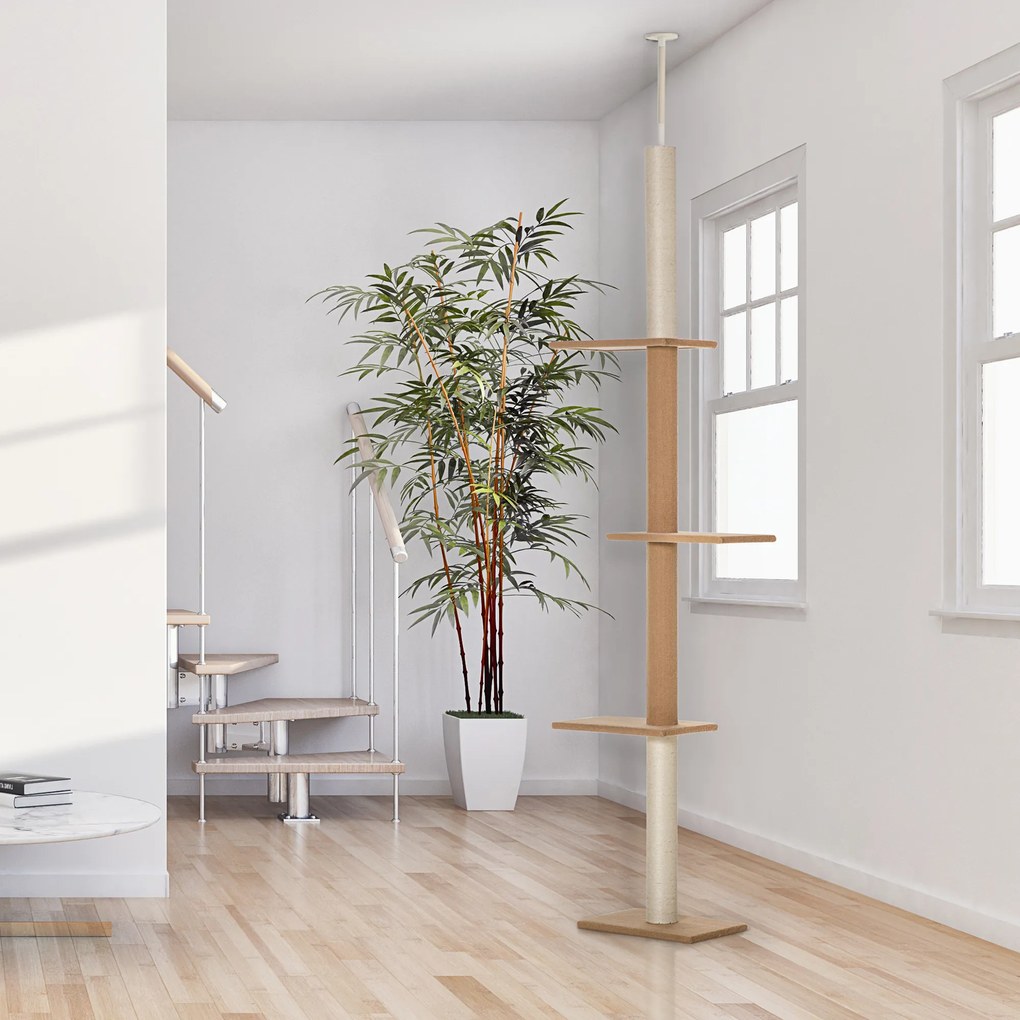 PawHut Drapak dla kota z regulowaną wysokością Khaki Stabilna konstrukcja 43x27x228-260cm | Aosom PL