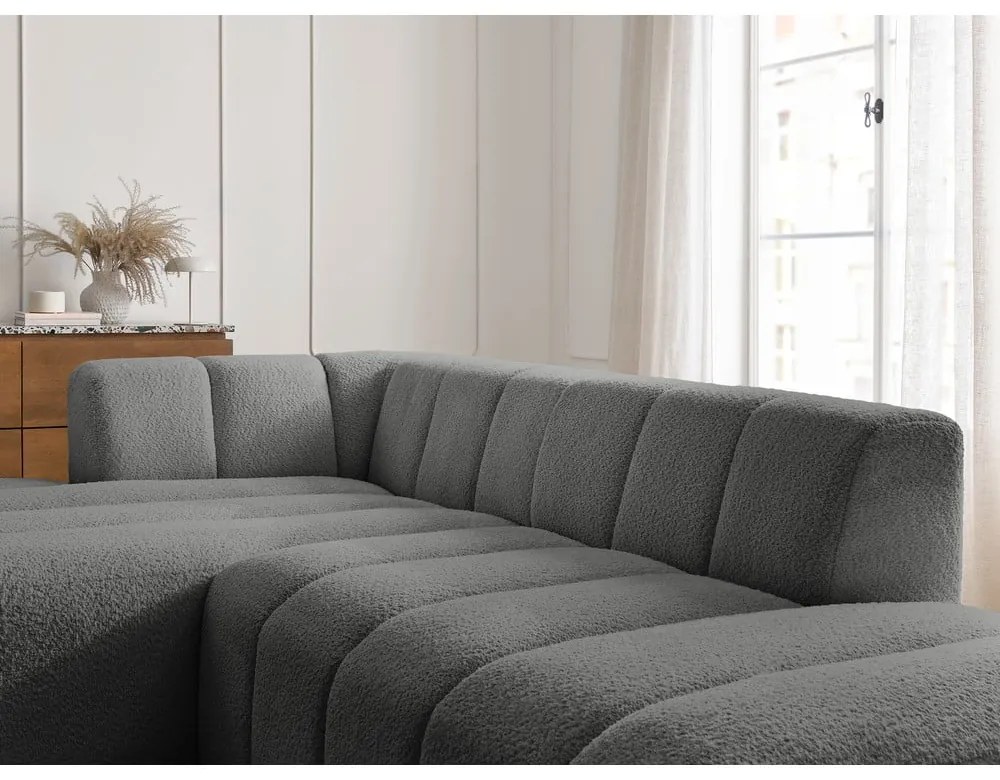 Ciemnoszary narożnik z materiału bouclé (lewostronny/z szezlongiem) Annecy – Bobochic Paris