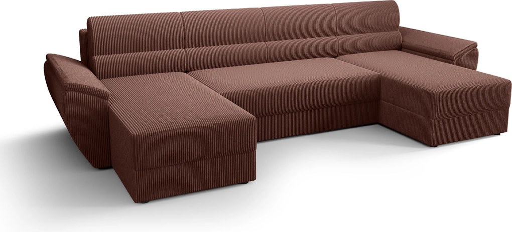 Rozkładana sofa narożna w kształcie U TAVERO 321x140 cm, ciemnoróżowa