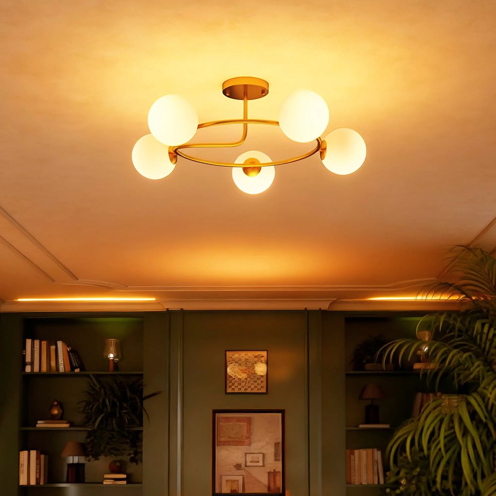 HOMCOM Lampa sufitowa 20 W z 5 gniazdami G9, elegancki złoto-biały wygląd, bez żarówek | Aosom PL