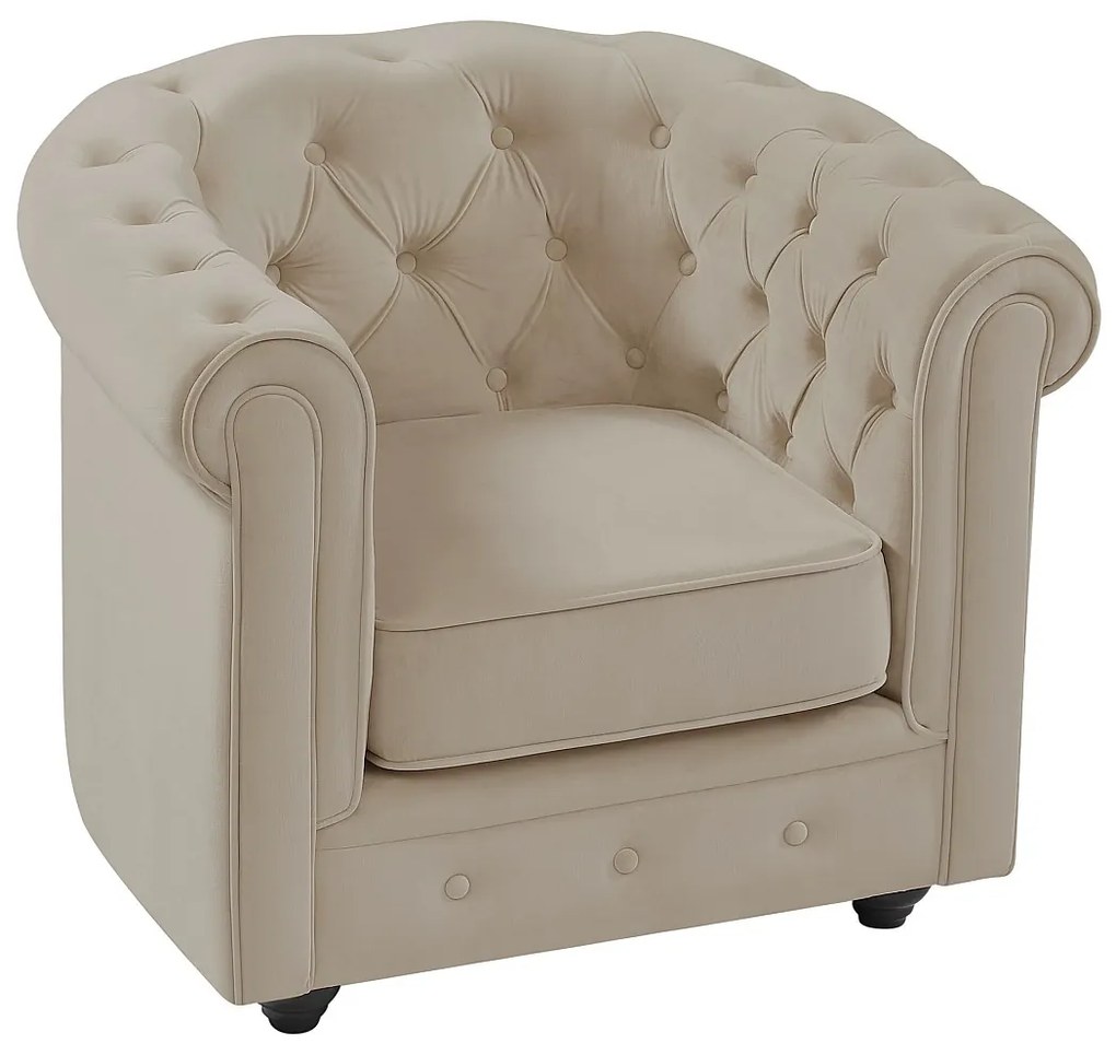 Fotel z beżowego weluru - CHESTERFIELD