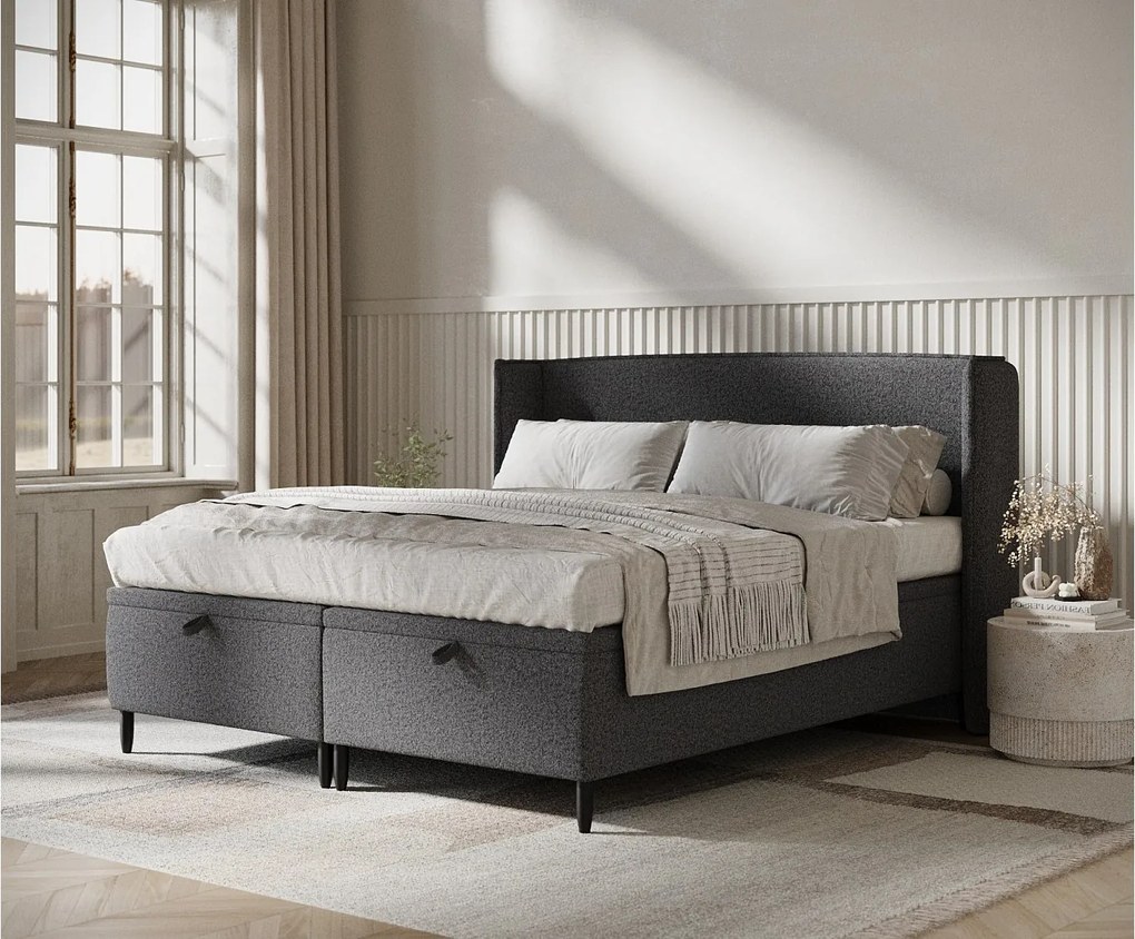 Łóżko tapicerowane w tkaninie plecionej Ritual - 140 x 200 cm - czarny