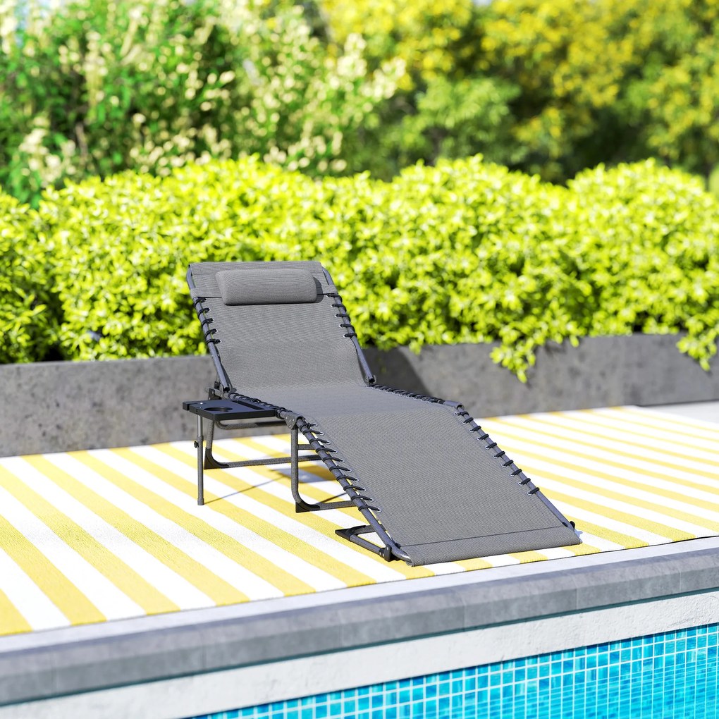 Outsunny Składany leżak ogrodowy z poduszką, leżanka z 5-stopniową regulacją oparcia, do 120 kg | Aosom PL