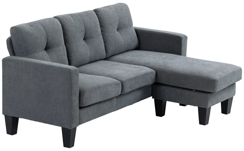 HOMCOM Sofa narożna L z obustronnym szezlongiem, Sofa polstrowana, Ciemnoszara