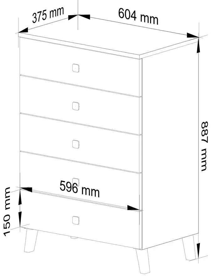 Komoda z 5 szufladami na złotych nóżkach kaszmir Lipsod