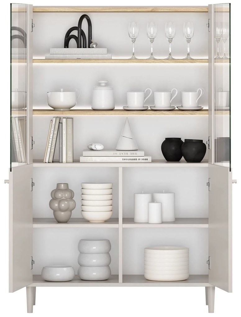 Witryna Elivo 100 cm dwudrzwiowa na nóżkach - kaszmir / dąb olejowany