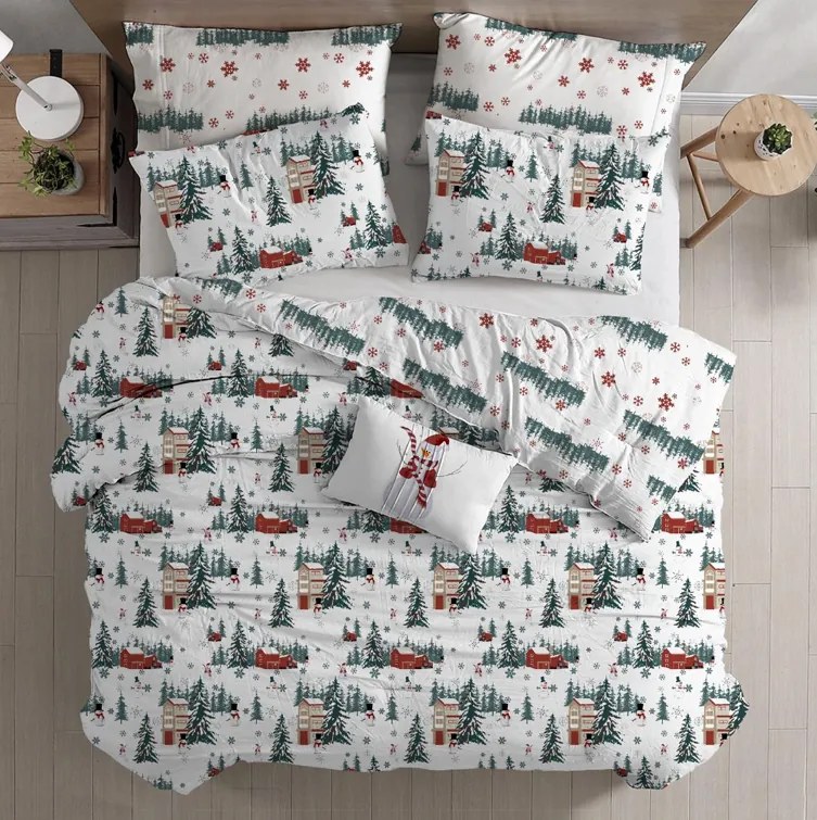 PrzytulneMieszkanie.pl PrzytulneMieszkanie.pl Pościel bawełniana SNOWY HOUSES, biała Rozmiar pościeli: 70 x 90 cm | 140 x 200 cm