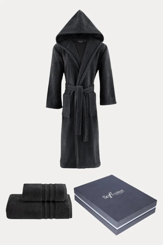 Unisex szlafrok STRIPE + ręczniki + pudełko M + ręczniki + pudełko Khaki