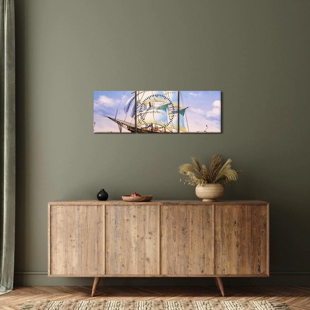 Obraz statku na falach (z zegarem) (90x30 cm)