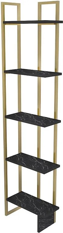 Nowoczesny regał na książki Glamour, czarno-złoty, wysokość 180 cm | Płyta wiórowa pokryta melaminą, grubość 18 mm, metalowa rama | Stylowe