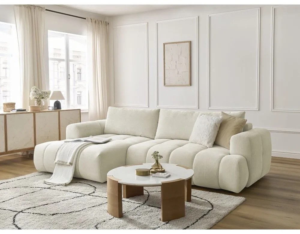 Beżowy rozkładany/ze schowkiem narożnik (lewostronny/z szezlongiem) Fuji – Bobochic Paris