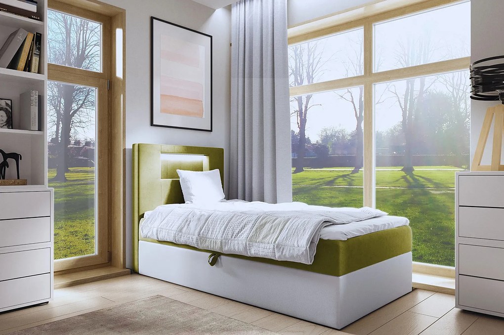 Oliwkowe łóżko pojedyncze z oświetleniem LED 3 rozmiary S5-N39