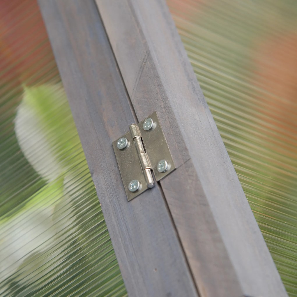 Outsunny Mini Szklarnia, Kompaktowy Domek dla Roślin z Drewna, Płyty Polikarbonatowe, Otwierany Dach, 90Dł x 52Szer x 49,5Wys cm, Szary