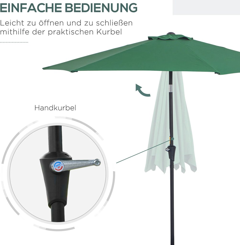Outsunny® Parasol Ogrodowy Przeciwsłoneczny Aluminium Zielony